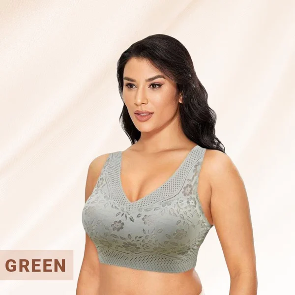 SEAMLESS PLUS SIZE LACE PUSH UP V NECK LOW BACK BRA