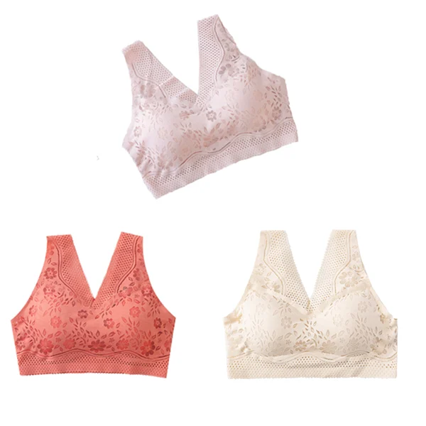 SEAMLESS PLUS SIZE LACE PUSH UP V NECK LOW BACK BRA