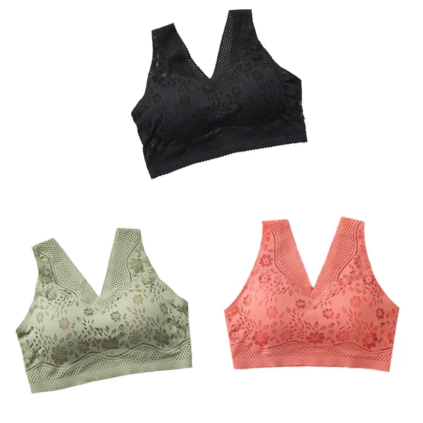 SEAMLESS PLUS SIZE LACE PUSH UP V NECK LOW BACK BRA