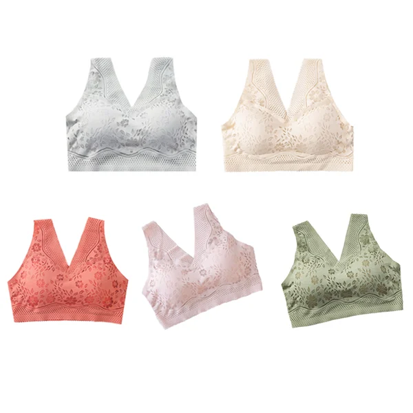 SEAMLESS PLUS SIZE LACE PUSH UP V NECK LOW BACK BRA