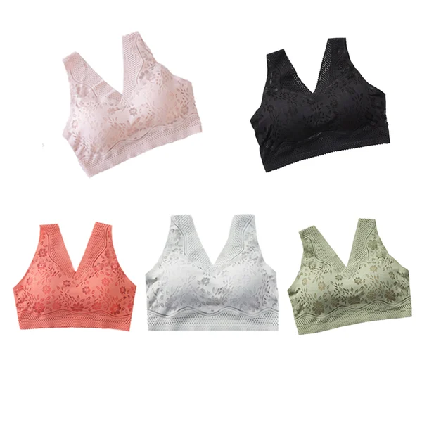 SEAMLESS PLUS SIZE LACE PUSH UP V NECK LOW BACK BRA