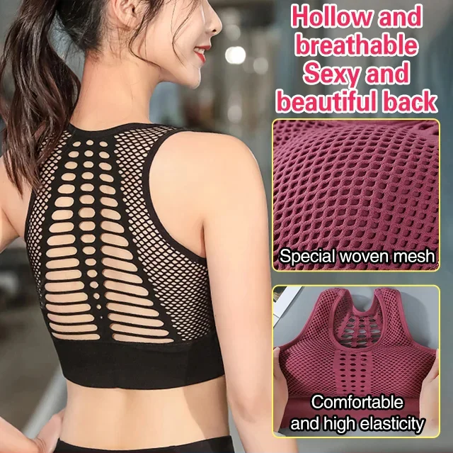 Shockproof push up breathable mesh sports bra