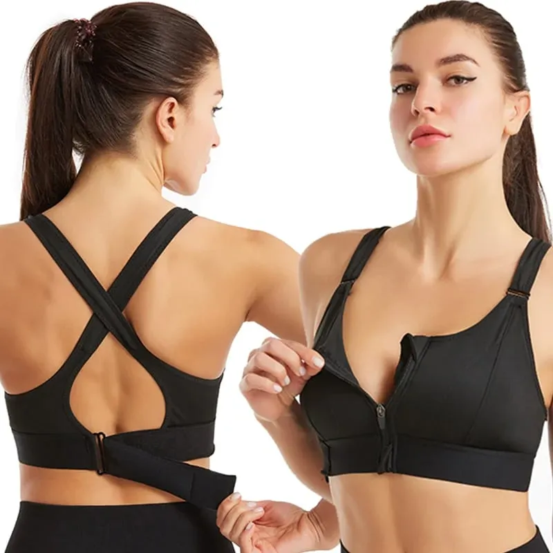 Wireless Support Super Tight Impact Resistant Zipper Sports Bra